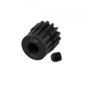 5mm Bore 32DP - 15T Hardened Steel Motor Pinions Gear - Black with M4 set screw