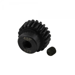3.175 Bore 48DP - 22T Hardened Steel Motor Pinions Gear - Black with M3 set screw