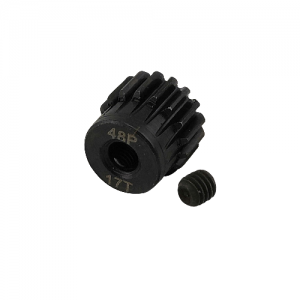 3.175 Bore 48DP - 17T Hardened Steel Motor Pinions Gear - Black with M3 set screw