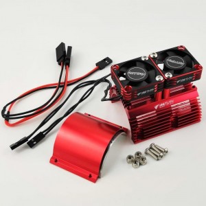 Super Cool Red  - Twin Fan Aluminum Heat Sink for Motor w/ 40-42mm Diameter (Aluminium Fans 30x30 28000RPM)