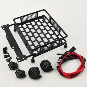 110mm Roof Luggage Rack with Round LED Light Bar for 1/10  RC Cars 110*103mm