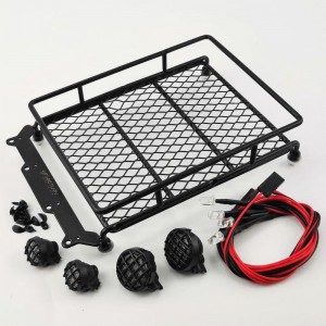 152mm Roof Luggage Rack with Round LED Light Bar for 1/10  RC Cars - Black 152*105*40mm