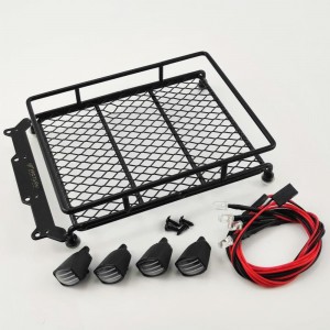 152mm Roof Luggage Rack with Oval LED Light Bar for 1/10  RC Cars - Black 152*105*40mm