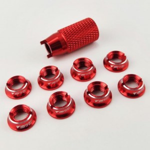 Alloy RC Transmitter Switch Color Nut for FUTABA Rado (FrSky / some JR Radio) - Red Out Dia: 11mm In Dia: 5.1mm Height: 3.8mm/4.8mm 4pcs(3.8mm) + 4pcs(4.8mm) with installation spanner