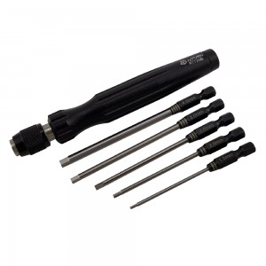 Magnetic & Lock Screwdriver Handle with Tips(6.35mm/1/4) Hex1.5/2.0/ 2.5/3.0mm Phil4.0mm+ Flat4.0mm - :  Black 1pc/set