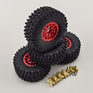 Crawler Tires with Alloy Beadlock Wheel Rims for TRX-4M 1/18th Scale Crawler: Red 4pcs/set Hex7mmHub, Unglued 55x23mm, 28g/pc