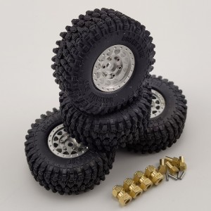 Crawler Tires with Alloy Beadlock Wheel Rims for TRX-4M 1/18th Scale Crawler: Silver 4pcs/set Hex7mmHub, Unglued 55x23mm, 28g/pc