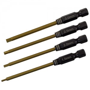 Classic Tit-Coated Tips 4pcs (6.35mm/1/4) - RC Power Tool Tips​ Hex1.5/2.0/ 2.5/3.0mm/ L=78mm, 4pcs/set