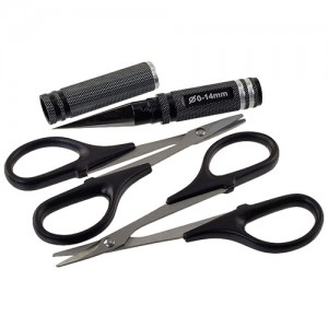 Aluminium Reamer 0-14mm Black &  Curved and Straight Scissors for RC Car Body: White Steel