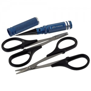 Aluminium Reamer 0-14mm Blue &  Curved and Straight Scissors for RC Car Body: White Steel